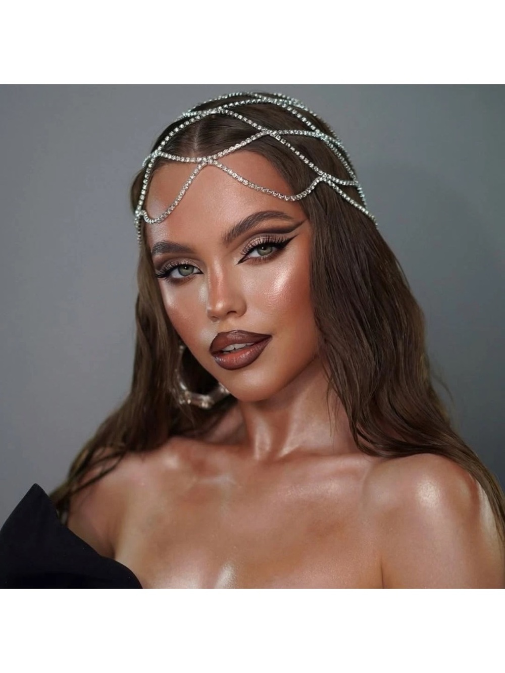 QUEEN!! Rhinestone Mesh GLAM Headpiece - Picture 3 of 5